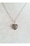 Sertifikalı Doğal Taş Obsidyen Kalp Model Minimal Kolye