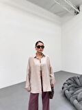 Krem Soft Yumuşak Dokulu Oversize Gömlek