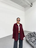 Bordo  Soft Yumuşak Dokulu Oversize Gömlek