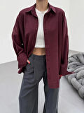 Bordo  Soft Yumuşak Dokulu Oversize Gömlek