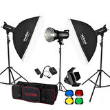 Godox SK400 3'lü Paraflaş Set + Seyyar Fon Perde 3x3 Metre