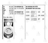 Goetze 87-71170-050 Motor Piston Segman 050 Tucson 2.0 CRDI 2004-Sportage 2.0 CRDI 2004-4 Piston 83.50mm 2341027924