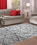 İpek Mekik Halı Gordion Siyah Beyaz Çizgi Desenli Halı