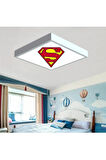 Super Man Çocuk Led Avize-60w Güçlü Aydınlatma-60x60 Beyaz Homojen Işık-modern Tasarım Baskılı