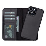 Apple iPhone 13 Pro Uyumlu Deri Cüzdanlı Kılıf Liluri G1 Siyah