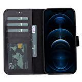 Apple iPhone 13 Pro Uyumlu Deri Cüzdanlı Kılıf Liluri G1 Siyah