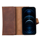 Apple iPhone 13 Mini Uyumlu Deri Cüzdanlı Kılıf Santa G2 Kahve