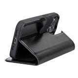 Apple iPhone 13 Pro Uyumlu Deri Cüzdanlı Kılıf RST1 Siyah