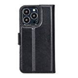 Apple iPhone 13 Pro Uyumlu Deri Cüzdanlı Kılıf RST1 Siyah