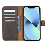 Apple iPhone 13 Pro Max Uyumlu Deri Cüzdanlı Kılıf G6 Kahverengi