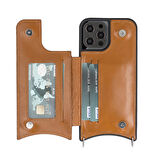 Apple iPhone 12 Pro Max Uyumlu Deri Askılı Kılıf UFW RST2EF Taba