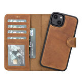 Apple iPhone 14 Uyumlu Deri Cüzdanlı Kılıf MWWN G19 Taba