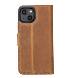 Apple iPhone 14 Uyumlu Deri Cüzdanlı Kılıf MWWN G19 Taba