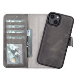 Apple iPhone 14 Uyumlu Deri Cüzdanlı Kılıf MWWN VS4EF Gri