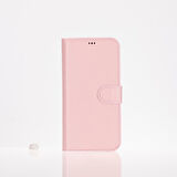 Apple iPhone 16 Pro uyumlu, Hakiki Deri, El Yapımı, Cüzdanlı Kılıf, Toz Pembe