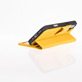 Apple iPhone 16 Plus uyumlu, Hakiki Deri, El Yapımı, Cüzdanlı Kılıf, Limon Sarı