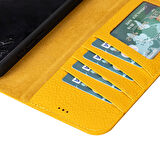 Apple iPhone 16 Pro uyumlu, Hakiki Deri, El Yapımı, Cüzdanlı Kılıf, Limon Sarı