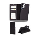 Samsung Galaxy S25 Ultra uyumlu, Hakiki Deri, El Yapımı, Cüzdanlı Kılıf, Mat Siyah