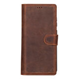 Samsung Galaxy S25 Ultra uyumlu, Hakiki Deri, El Yapımı, Cüzdanlı Kılıf, Antik Kahve