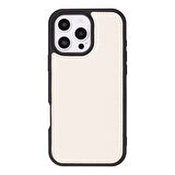 Apple iPhone 16 Pro uyumlu, Hakiki Deri, El Yapımı, Cüzdanlı Kılıf, Krem Renk