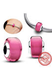 Gümüş Pembe Mini Murano Cam Charm