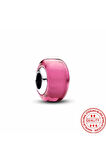 Gümüş Pembe Mini Murano Cam Charm