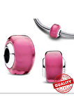 Gümüş Pembe Mini Murano Cam Charm