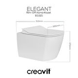 Creavit Elegant Beyaz Kanalsız Asma Klozet EG321, Duroplast Yavaş Kapak, Terra Gömme Rezervuar Set