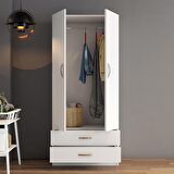 2 Kapılı İki Çekmeceli Geniş Gardrop Beyaz - GRD0401