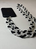 El Yapımı Örgü Telefon Boyun Askısı - Tri-color Knit v1 - Siyah Gri