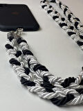 El Yapımı Örgü Telefon Boyun Askısı - Tri-color Knit v1 - Siyah Gri