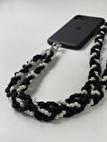 El Yapımı Örgü Telefon Boyun Askısı - Tri-color Knit v1 - Siyah Gri