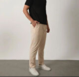 Erkek Keten Karışımlı Beli Lastikli Rahat Kalıp Italyan Kesim Pantolon
