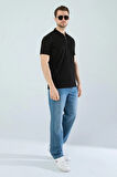 Gardolap VIP Giyim Erkek Slim Fit Likralı Yarım Fermuarlı Polo Yaka Dikine Çizgi Desenli Pamuklu Likralı Kısa Kol T-Shirt