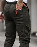 Erkek Slim Fit Full Likralı Bel ve Paça Lastikli Kargo Cep Pantolon