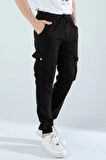 Erkek Slim Fit Full Likralı Bel ve Paça Lastikli Kargo Cep Pantolon