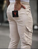 Erkek Slim Fit Full Likralı Bel ve Paça Lastikli Kargo Cep Pantolon