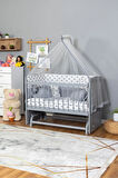 Ahşap Beşik Anne Yanı Beşik Gri 60x120 - Gri Balina Uyku Seti Yatak