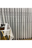 Milano Gri Gümüş Ara Bantlı Yeni Tasarım 3Kat Pileli Tül Perde