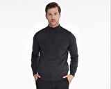 Erkek Gri Basic Dinamik Fit Rahat Kesim Triko Yarım Balıkçı Kazak