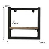 Çelik Duvar Rafı – Masif Ahşap & Siyah Çelik - Raflık 35cm - Masif Ahşap - Ceviz
