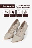 Hakiki Deri Nude Pembe Yumuşak Deriden Sivri Burun Premium Konfor Sade Tarz 7,5 Cm  Stiletto