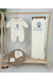 Müslin Yeni Doğan 4Katlı Organik %100Pamuk Kişiye Özgü Nakışlı Hastane Çıkış Seti (Ayıcık Model-3)