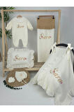 Müslin Yeni Doğan 4Katlı Organik %100Pamuk Kişiye Özgü Nakışlı Hastane Çıkış Seti (Papatya Model-13)