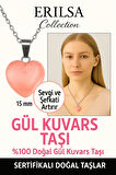 Sertifikalı Kalp Model Mini Gül Kuvars Kolye – Sevgi, Şefkat ve Kalp Çakrası Taşı