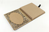 Kişiye Özel Karakalem  Fotoğraflı Ahşap Desenli Akordiyon Defter