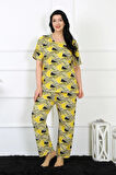 Moda Kadın 5XL-6XL-7XL-8XL Büyük Beden Kısa Kol Pijama Takım Sarı