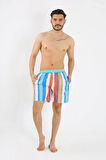 Moda Erkek Desenli Fermuar Cepli Deniz Şortu Mavi