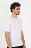 Moda Erkek Sıfır Yaka Likralı Beyaz T-Shirt