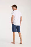 Moda Erkek Cepli Pamuk Penye Şort Lacivert